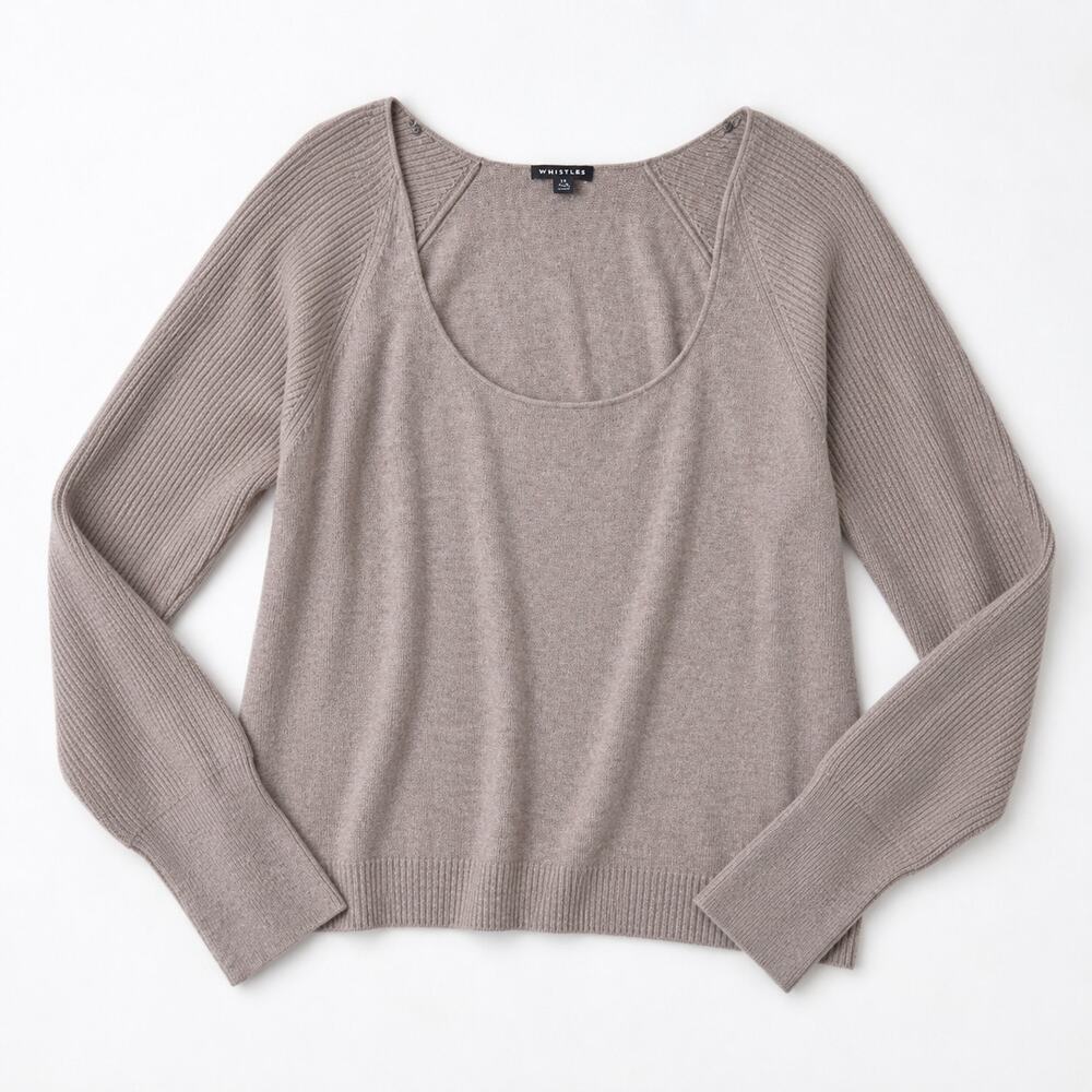 Whistles Angora Wool Blend Sweater Taupe Balloon Sleeve Scoop Neck Womens Med